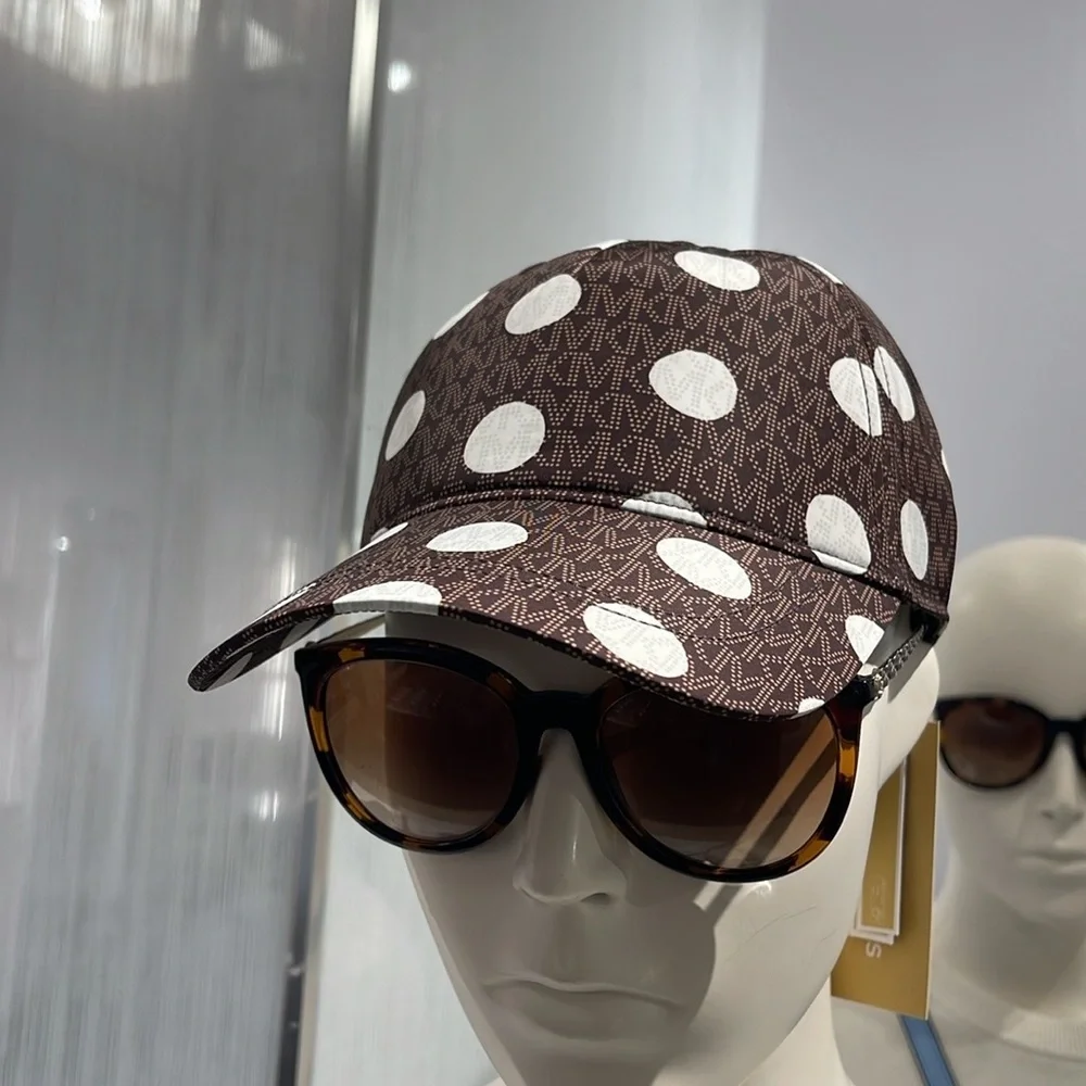 Michael Kors Women's Baseball Cap Hat Adjustable OS Chocolate BROWN DOTS NWT